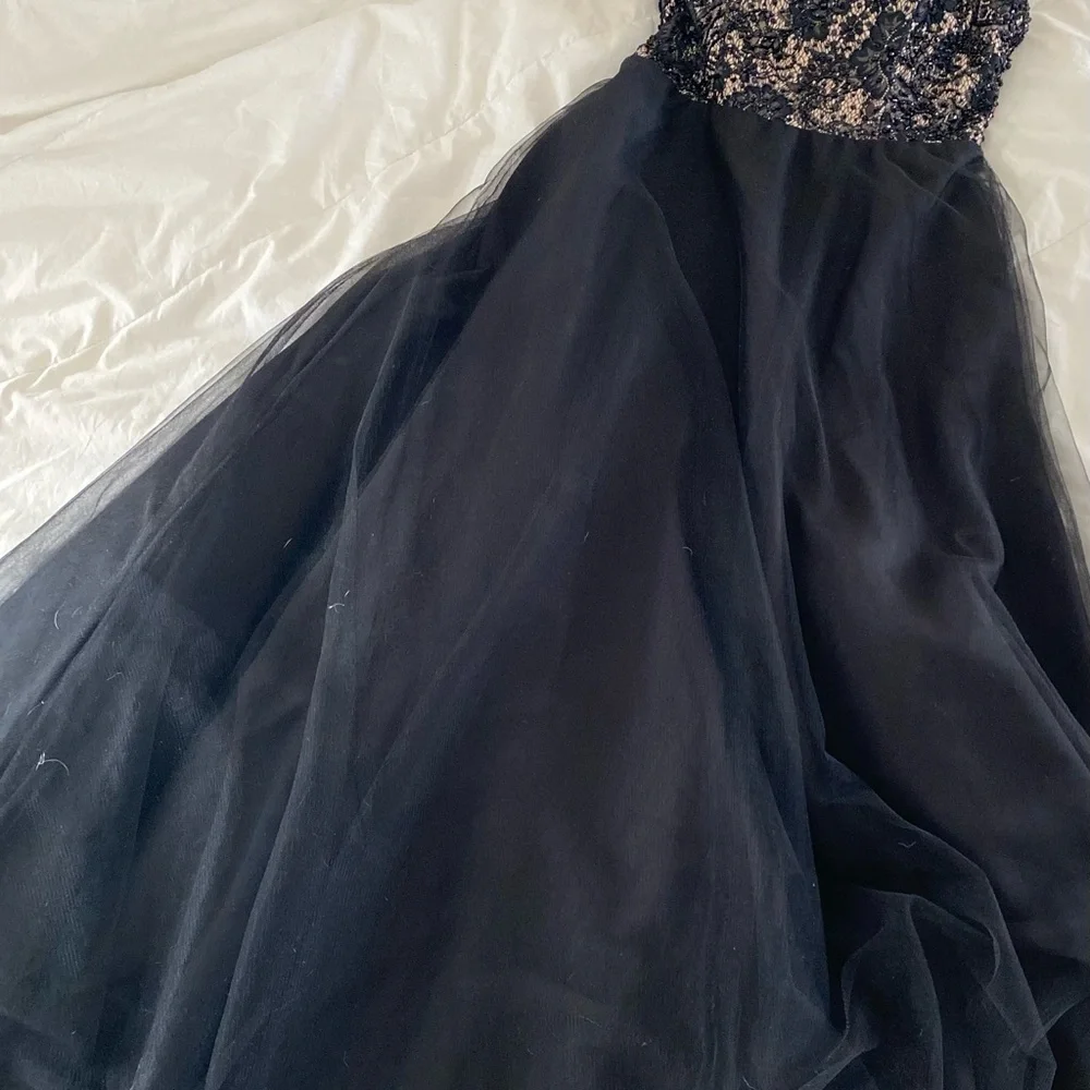 Witchy Goth Black Strapless Beaded Lace Tulle Bridal Gown - Picture 11 of 15
